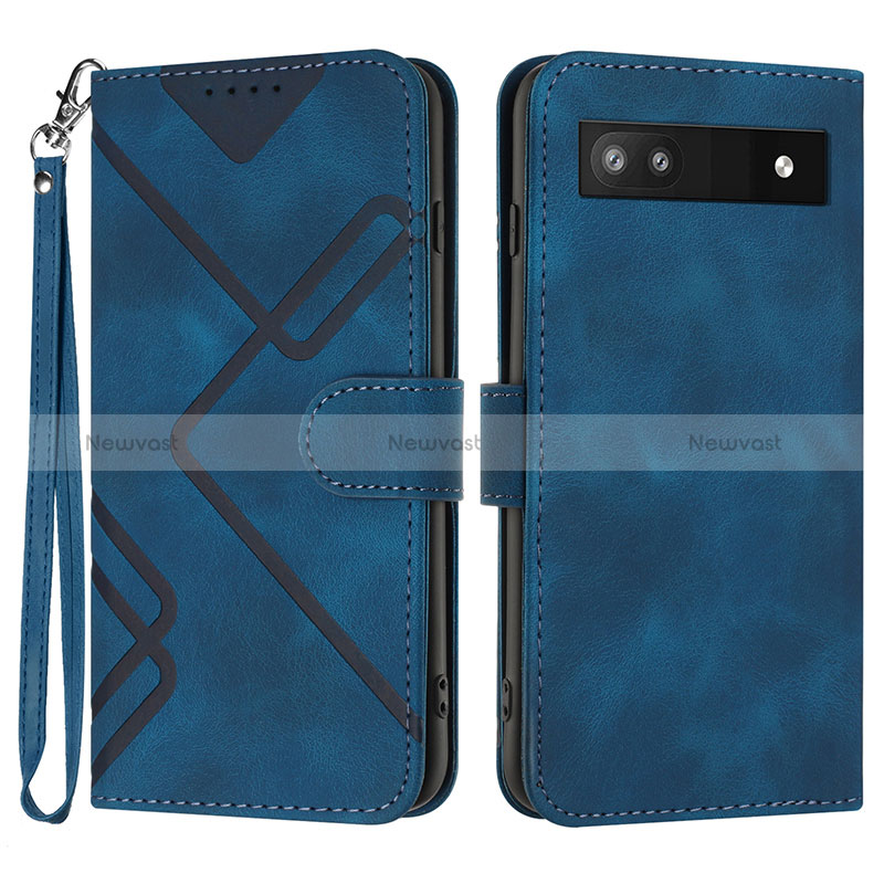 Leather Case Stands Flip Cover Holder YX3 for Google Pixel 6a 5G Blue