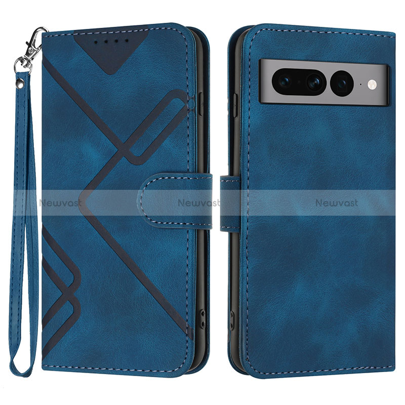 Leather Case Stands Flip Cover Holder YX3 for Google Pixel 7 Pro 5G Blue