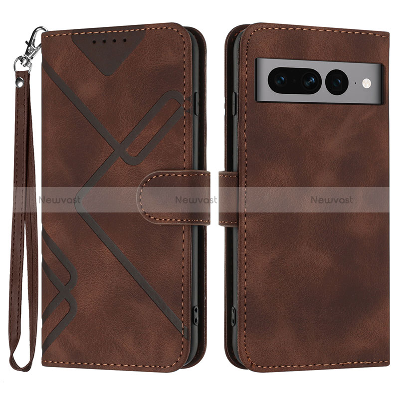 Leather Case Stands Flip Cover Holder YX3 for Google Pixel 7 Pro 5G Brown