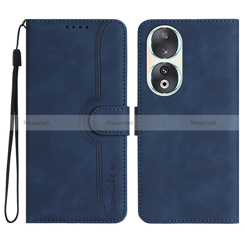 Leather Case Stands Flip Cover Holder YX3 for Huawei Honor 90 5G Blue