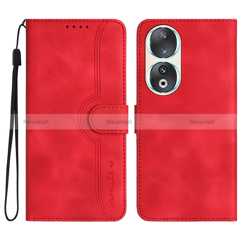 Leather Case Stands Flip Cover Holder YX3 for Huawei Honor 90 5G Red