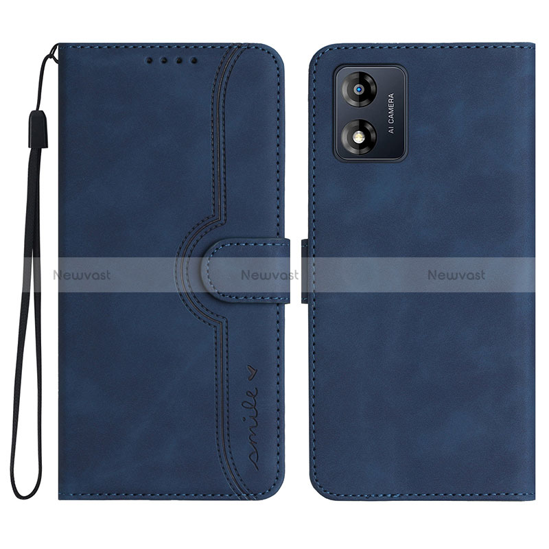 Leather Case Stands Flip Cover Holder YX3 for Motorola Moto E13 Blue