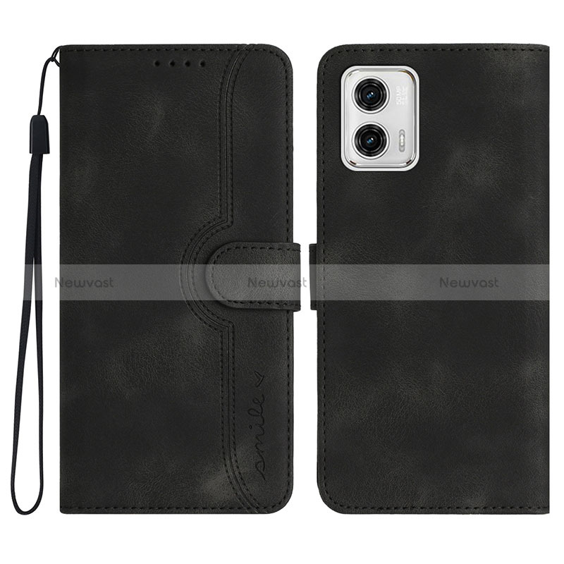 Leather Case Stands Flip Cover Holder YX3 for Motorola Moto G 5G (2023) Black