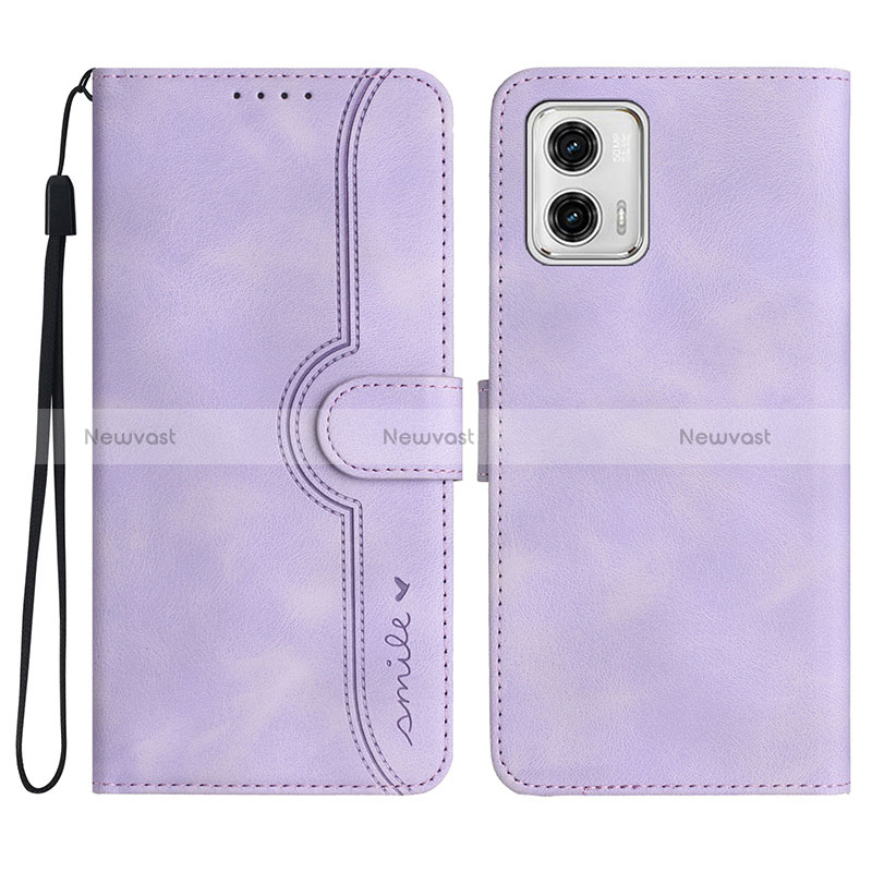 Leather Case Stands Flip Cover Holder YX3 for Motorola Moto G53 5G Purple