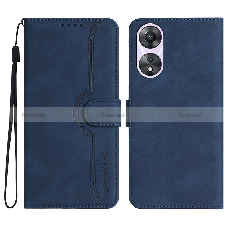 Leather Case Stands Flip Cover Holder YX3 for Oppo A18 Blue