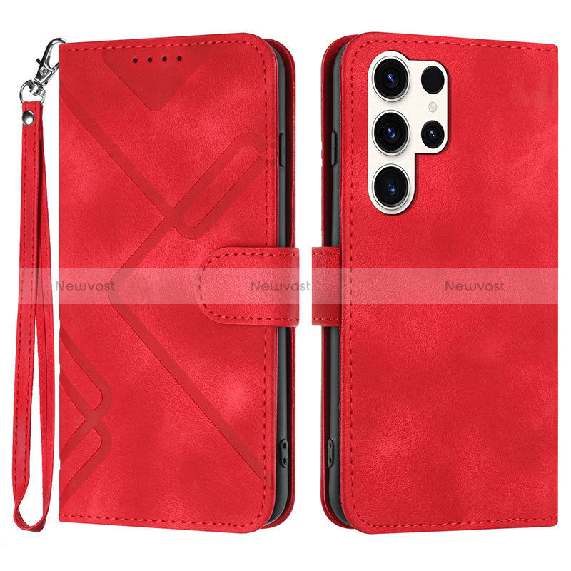 Leather Case Stands Flip Cover Holder YX3 for Samsung Galaxy S22 Ultra 5G Red