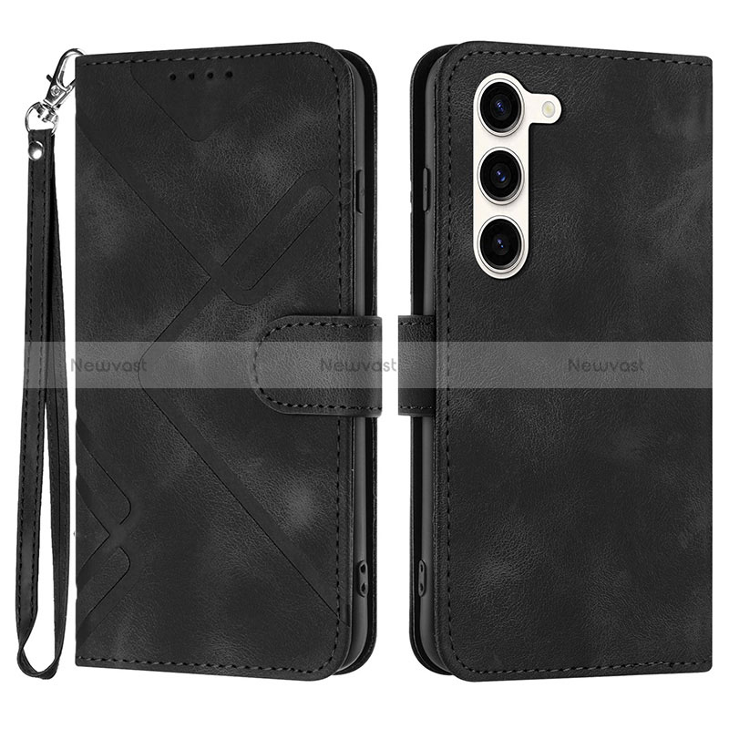 Leather Case Stands Flip Cover Holder YX3 for Samsung Galaxy S23 Plus 5G Black