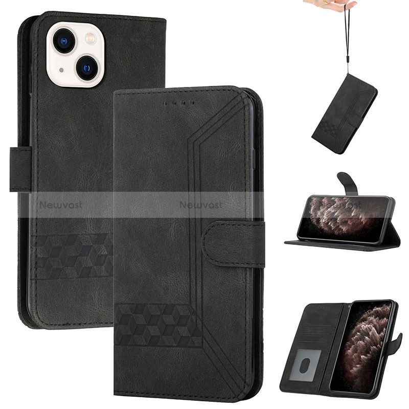 Leather Case Stands Flip Cover Holder YX4 for Apple iPhone 13 Black