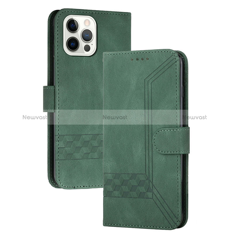 Leather Case Stands Flip Cover Holder YX4 for Apple iPhone 13 Pro Green