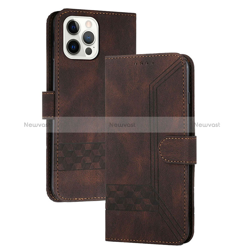 Leather Case Stands Flip Cover Holder YX4 for Apple iPhone 13 Pro Max Brown