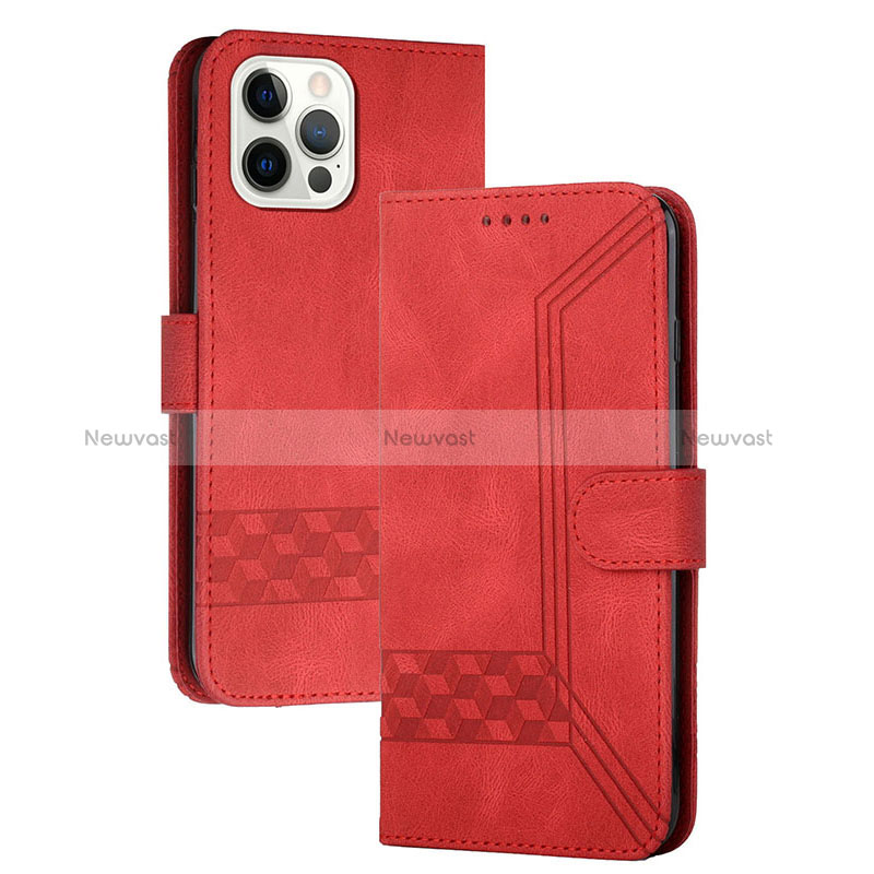 Leather Case Stands Flip Cover Holder YX4 for Apple iPhone 13 Pro Max Red