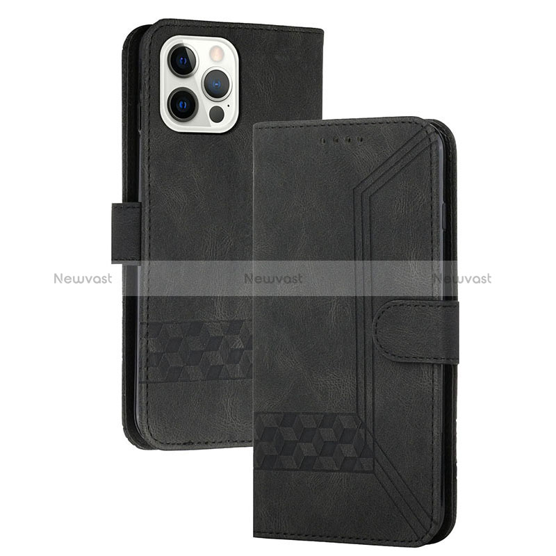 Leather Case Stands Flip Cover Holder YX4 for Apple iPhone 14 Pro Black