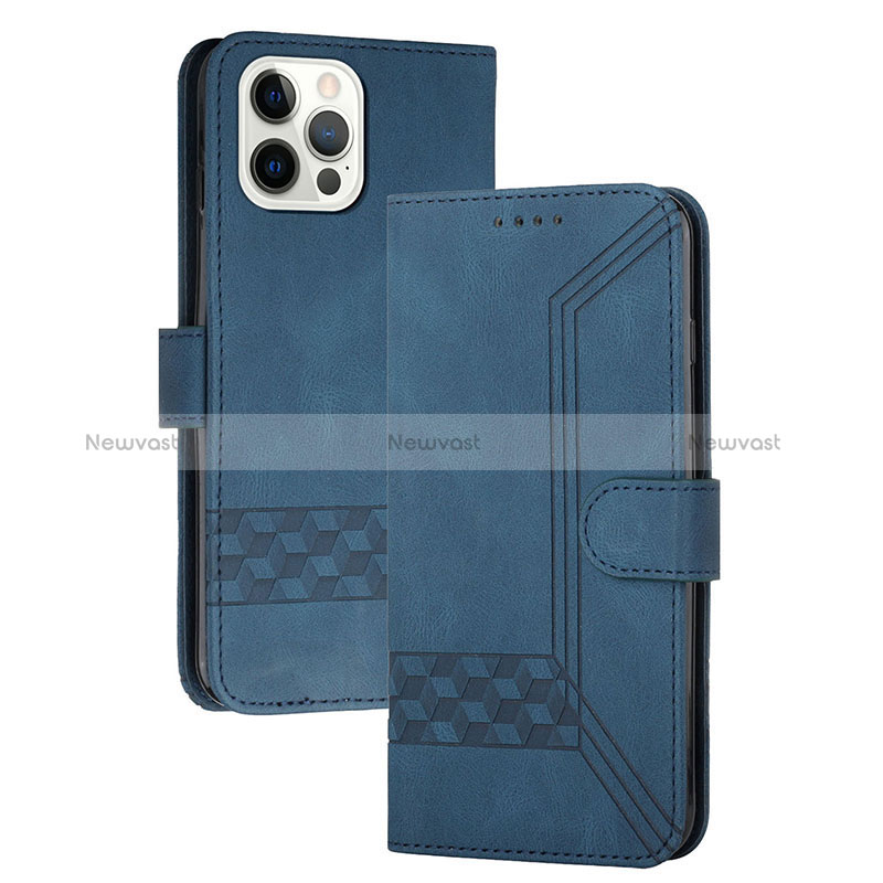 Leather Case Stands Flip Cover Holder YX4 for Apple iPhone 14 Pro Max Blue