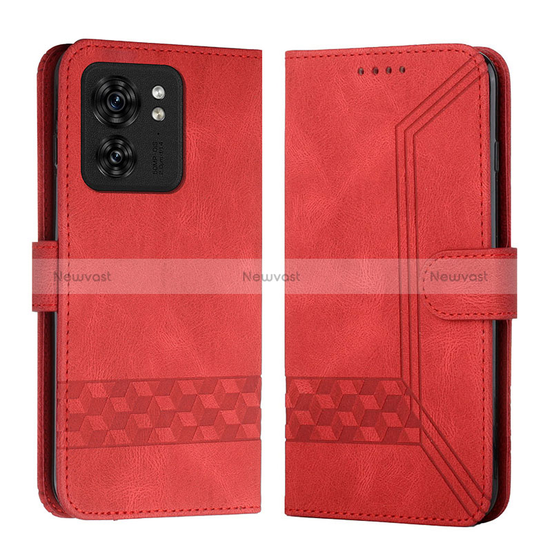 Leather Case Stands Flip Cover Holder YX4 for Motorola Moto Edge (2023) 5G Red