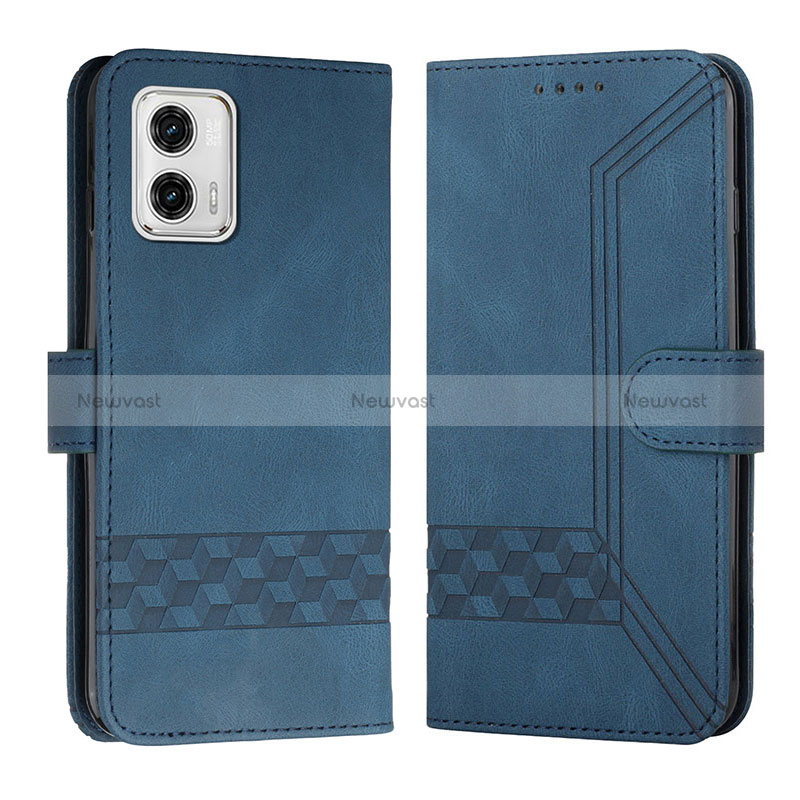 Leather Case Stands Flip Cover Holder YX4 for Motorola Moto G 5G (2023) Blue