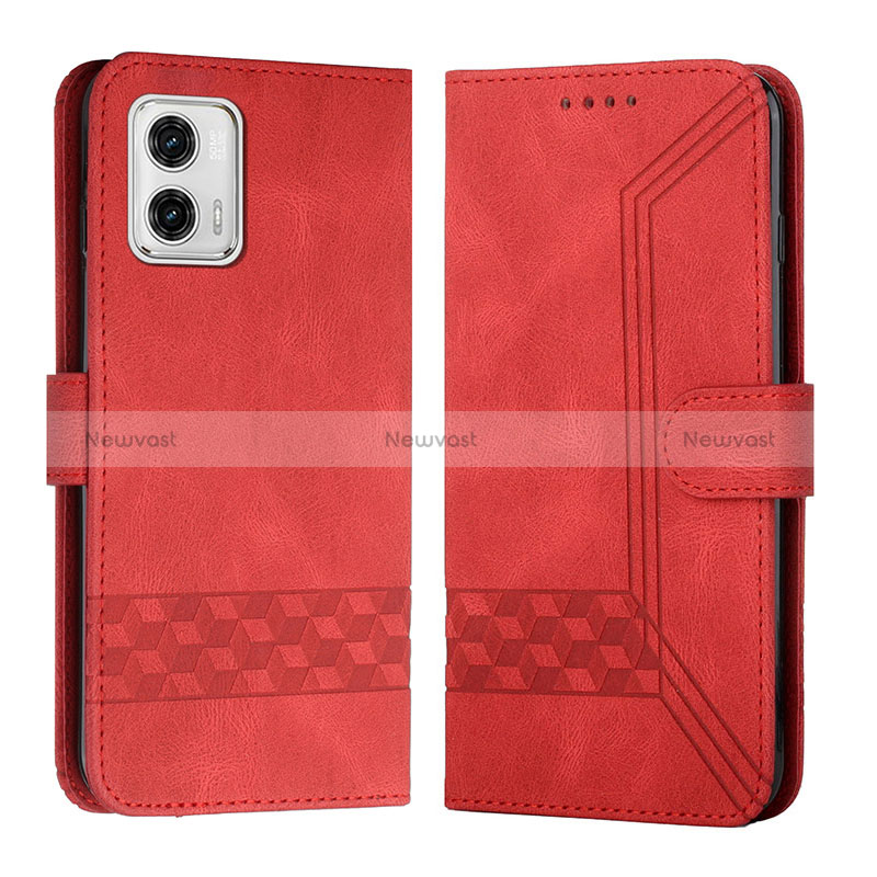 Leather Case Stands Flip Cover Holder YX4 for Motorola Moto G 5G (2023) Red