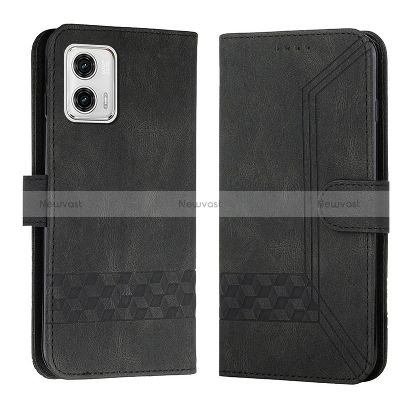 Leather Case Stands Flip Cover Holder YX4 for Motorola Moto G53y 5G Black