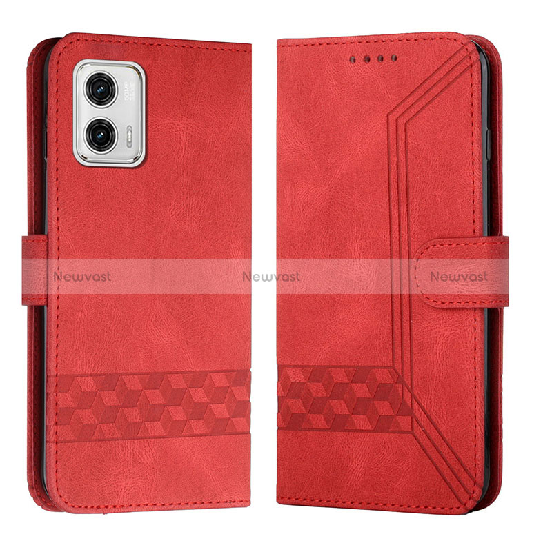 Leather Case Stands Flip Cover Holder YX4 for Motorola Moto G53y 5G Red