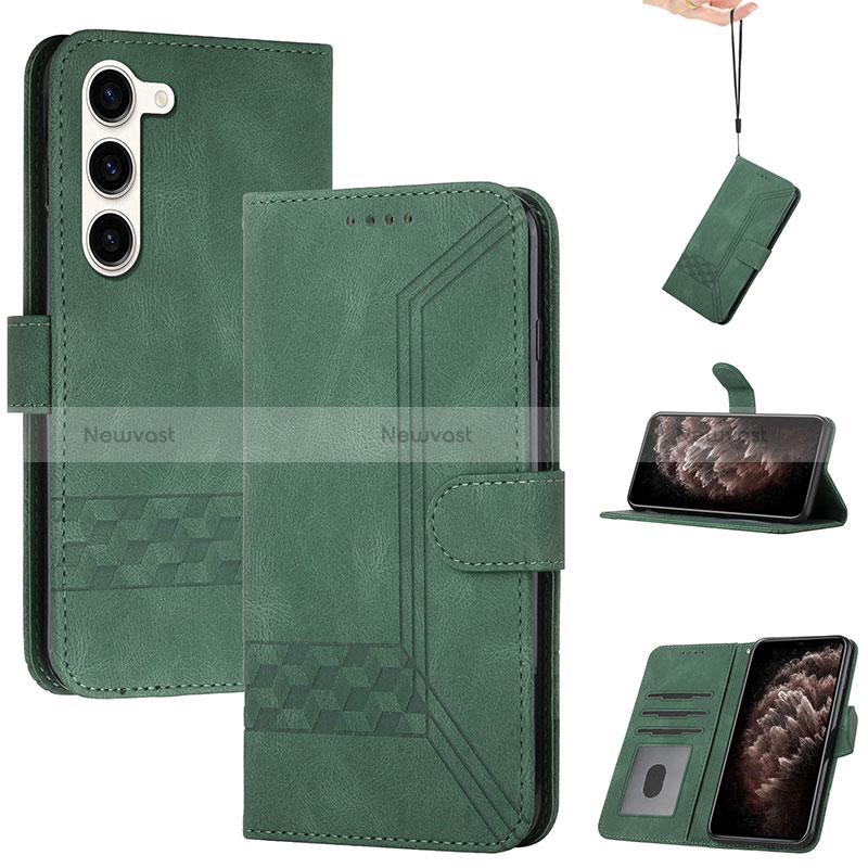 Leather Case Stands Flip Cover Holder YX4 for Samsung Galaxy S22 5G Green