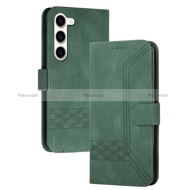 Leather Case Stands Flip Cover Holder YX4 for Samsung Galaxy S24 5G Green