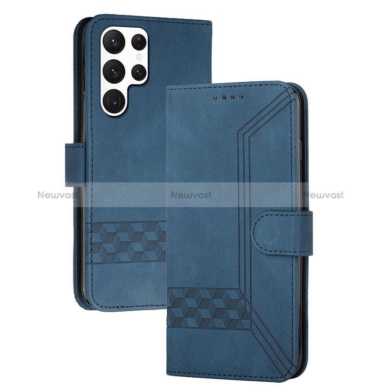 Leather Case Stands Flip Cover Holder YX4 for Samsung Galaxy S24 Ultra 5G Blue