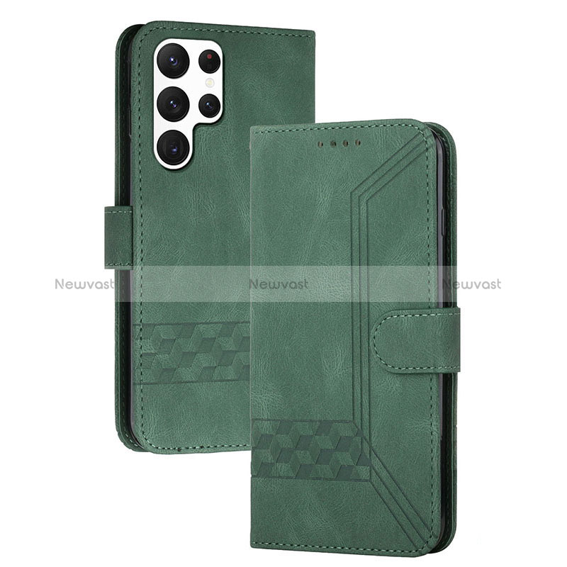 Leather Case Stands Flip Cover Holder YX4 for Samsung Galaxy S24 Ultra 5G Green