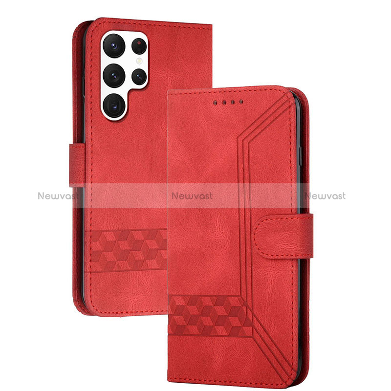 Leather Case Stands Flip Cover Holder YX4 for Samsung Galaxy S24 Ultra 5G Red