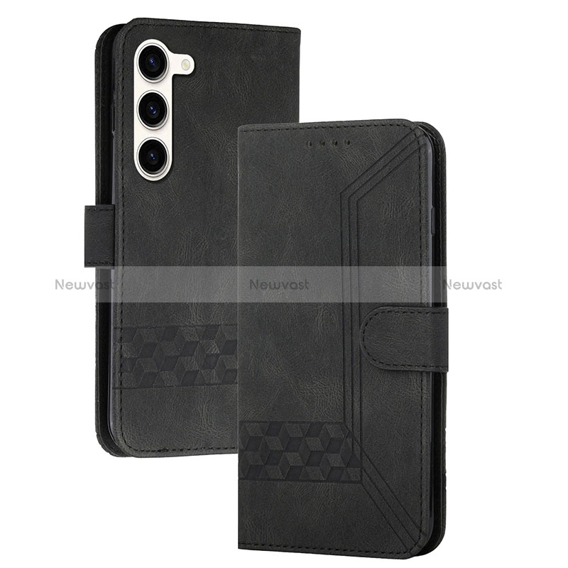 Leather Case Stands Flip Cover Holder YX4 for Samsung Galaxy S25 5G Black