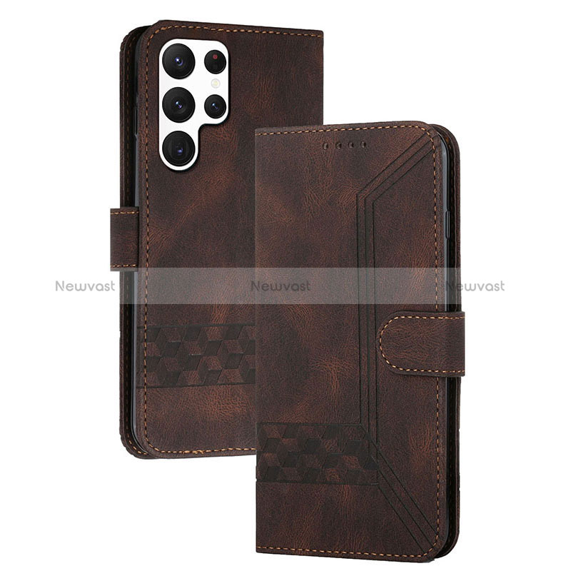 Leather Case Stands Flip Cover Holder YX4 for Samsung Galaxy S25 Ultra 5G