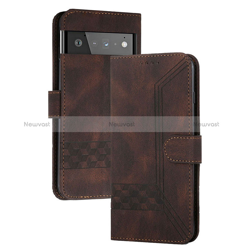 Leather Case Stands Flip Cover Holder YX5 for Google Pixel 6 5G Brown