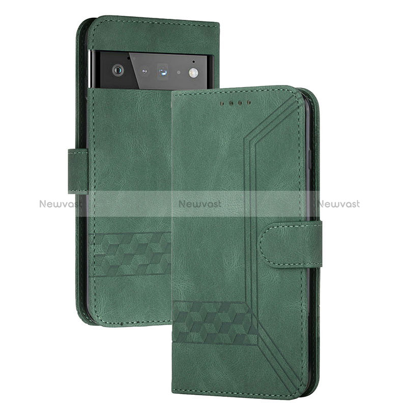 Leather Case Stands Flip Cover Holder YX5 for Google Pixel 6 5G Green