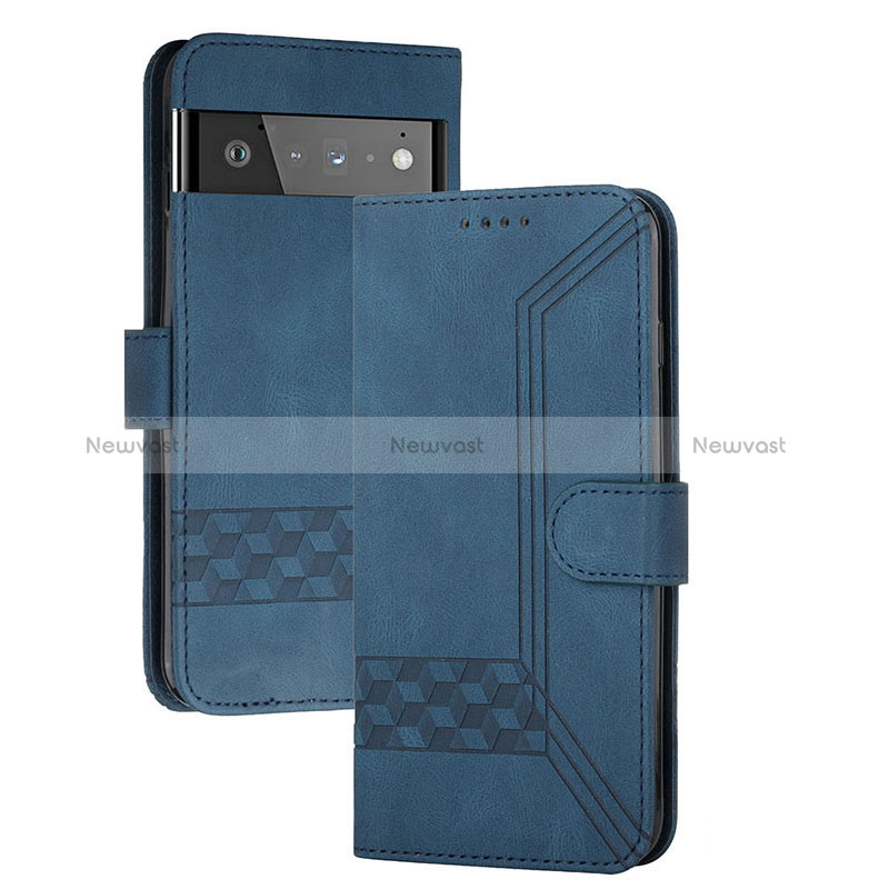 Leather Case Stands Flip Cover Holder YX5 for Google Pixel 6 Pro 5G Blue