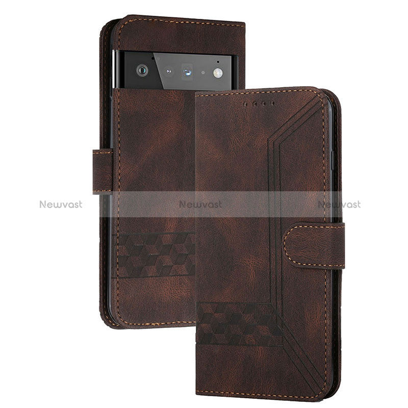 Leather Case Stands Flip Cover Holder YX5 for Google Pixel 6 Pro 5G Brown