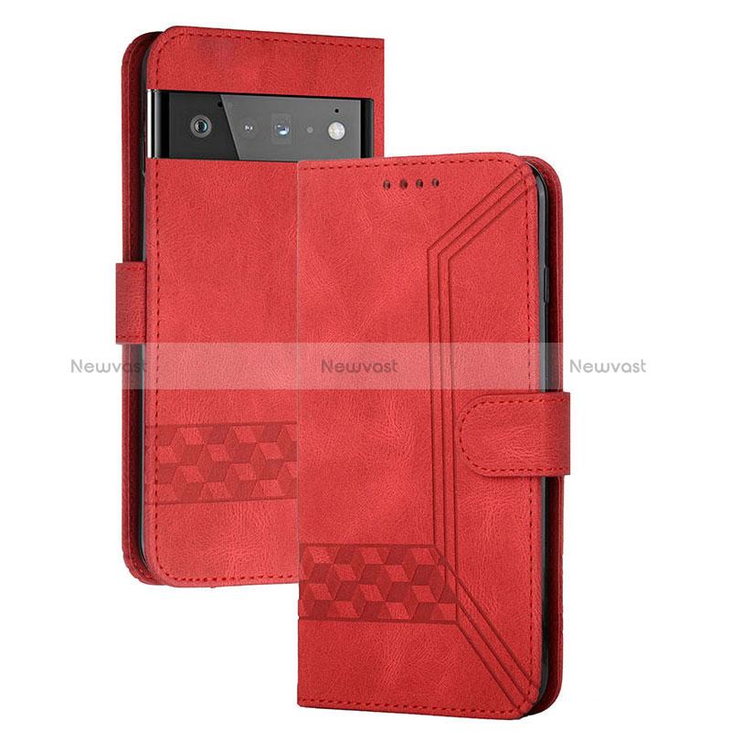 Leather Case Stands Flip Cover Holder YX5 for Google Pixel 6 Pro 5G Red