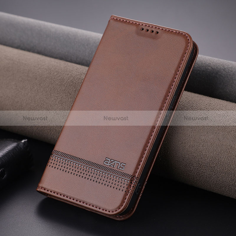 Leather Case Stands Flip Cover Holder YZ1 for Apple iPhone 16 Pro Max Brown