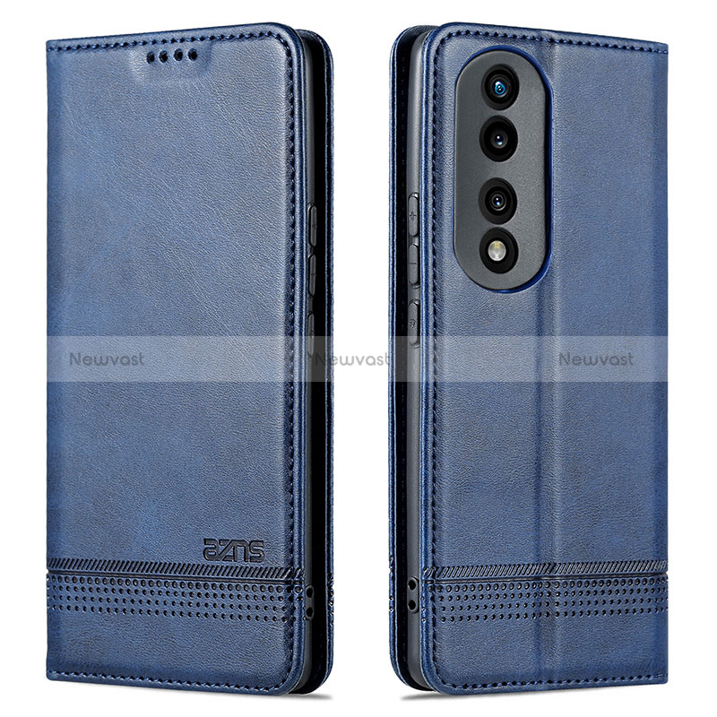 Leather Case Stands Flip Cover Holder YZ1 for Huawei Honor 90 5G Blue