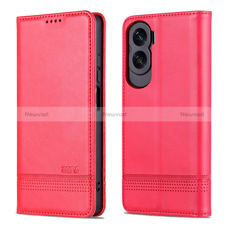 Leather Case Stands Flip Cover Holder YZ1 for Huawei Honor 90 Lite 5G Hot Pink