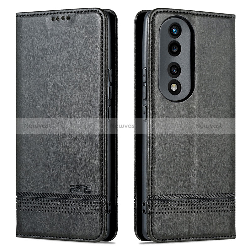 Leather Case Stands Flip Cover Holder YZ1 for Huawei Honor 90 Pro 5G Black