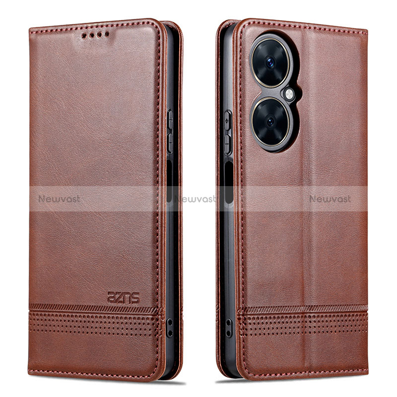 Leather Case Stands Flip Cover Holder YZ1 for Huawei Nova 11i Brown