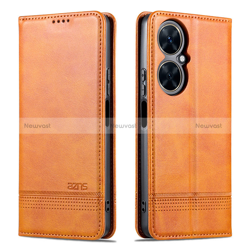 Leather Case Stands Flip Cover Holder YZ1 for Huawei Nova 11i Light Brown