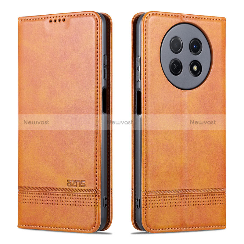 Leather Case Stands Flip Cover Holder YZ1 for Huawei Nova Y91 Light Brown