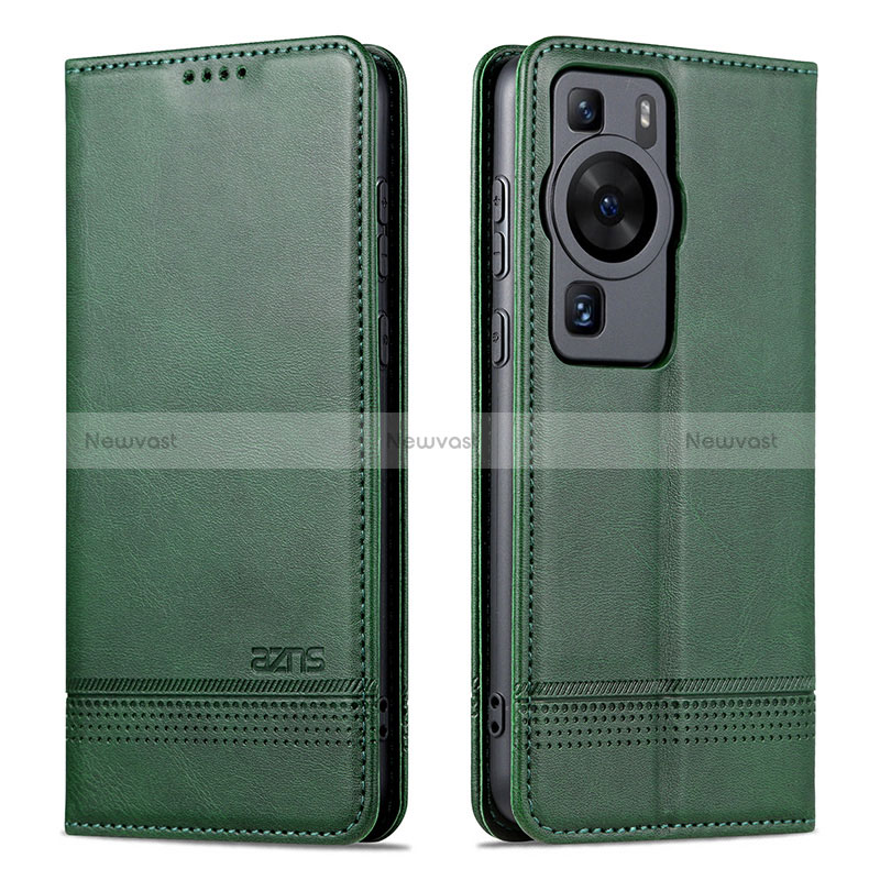 Leather Case Stands Flip Cover Holder YZ1 for Huawei P60 Green