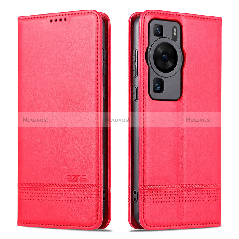 Leather Case Stands Flip Cover Holder YZ1 for Huawei P60 Hot Pink