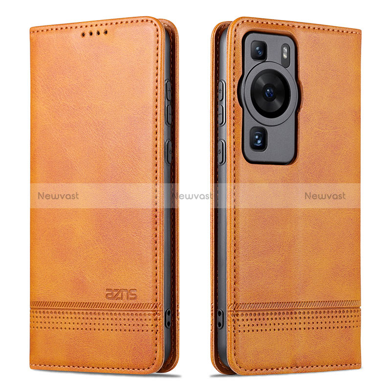 Leather Case Stands Flip Cover Holder YZ1 for Huawei P60 Light Brown