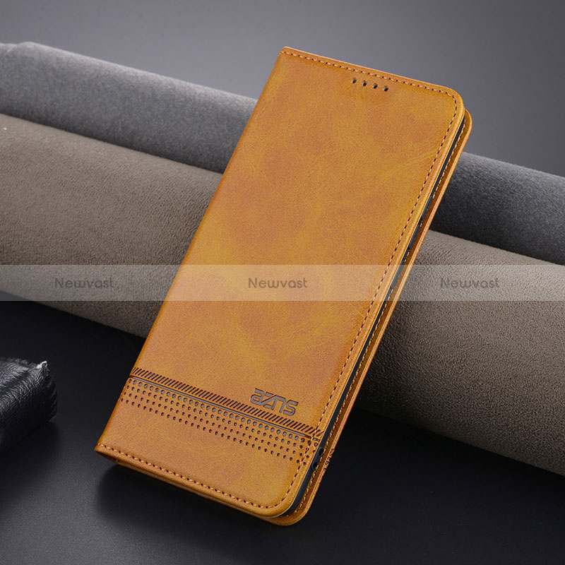 Leather Case Stands Flip Cover Holder YZ1 for Oppo A2 Pro 5G Light Brown