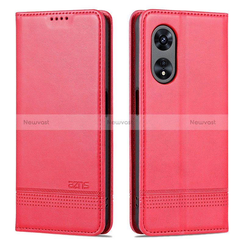 Leather Case Stands Flip Cover Holder YZ1 for Oppo A58 5G Hot Pink