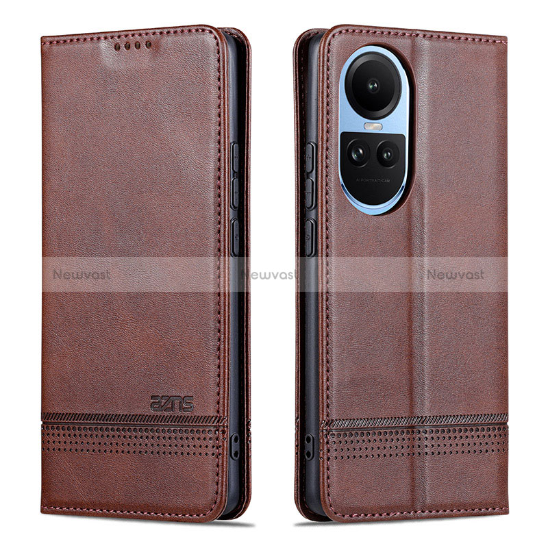 Leather Case Stands Flip Cover Holder YZ1 for Oppo Reno10 5G Brown