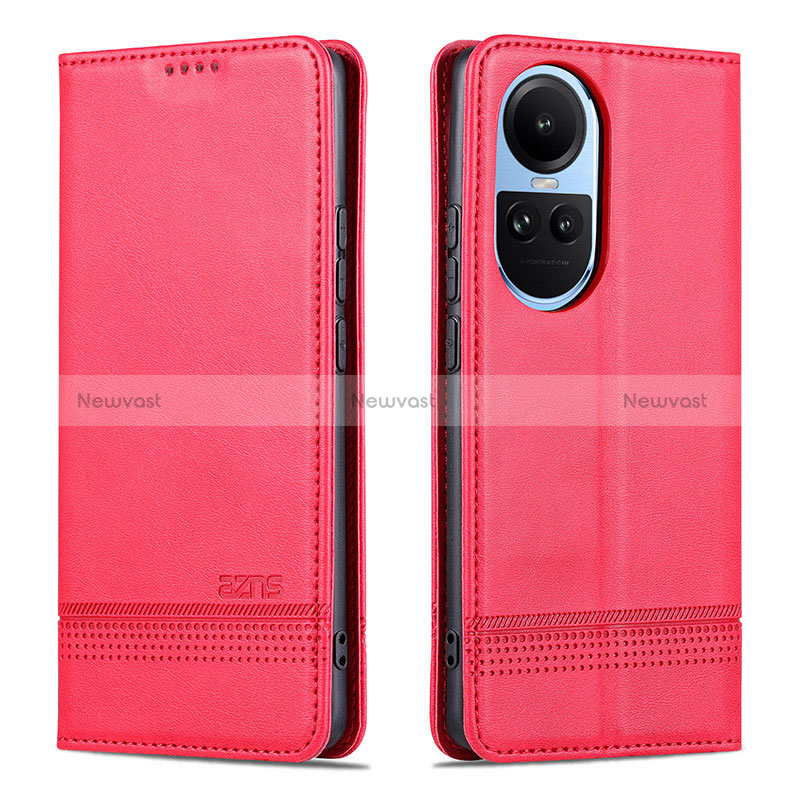 Leather Case Stands Flip Cover Holder YZ1 for Oppo Reno10 5G Hot Pink