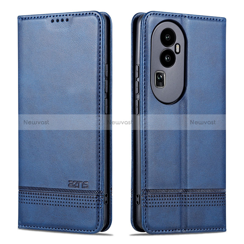 Leather Case Stands Flip Cover Holder YZ1 for Oppo Reno10 Pro+ Plus 5G Blue