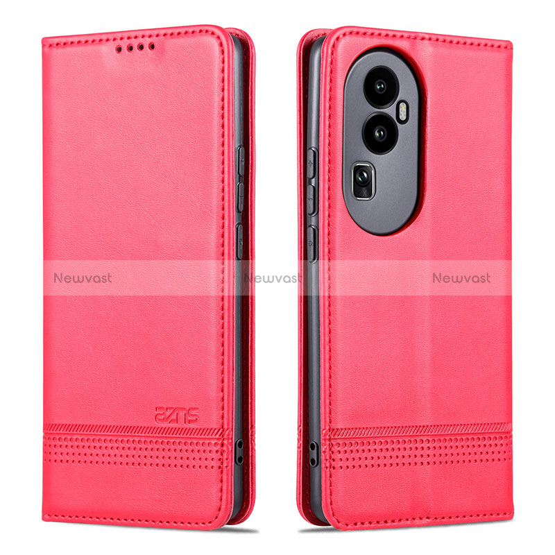 Leather Case Stands Flip Cover Holder YZ1 for Oppo Reno10 Pro+ Plus 5G Hot Pink